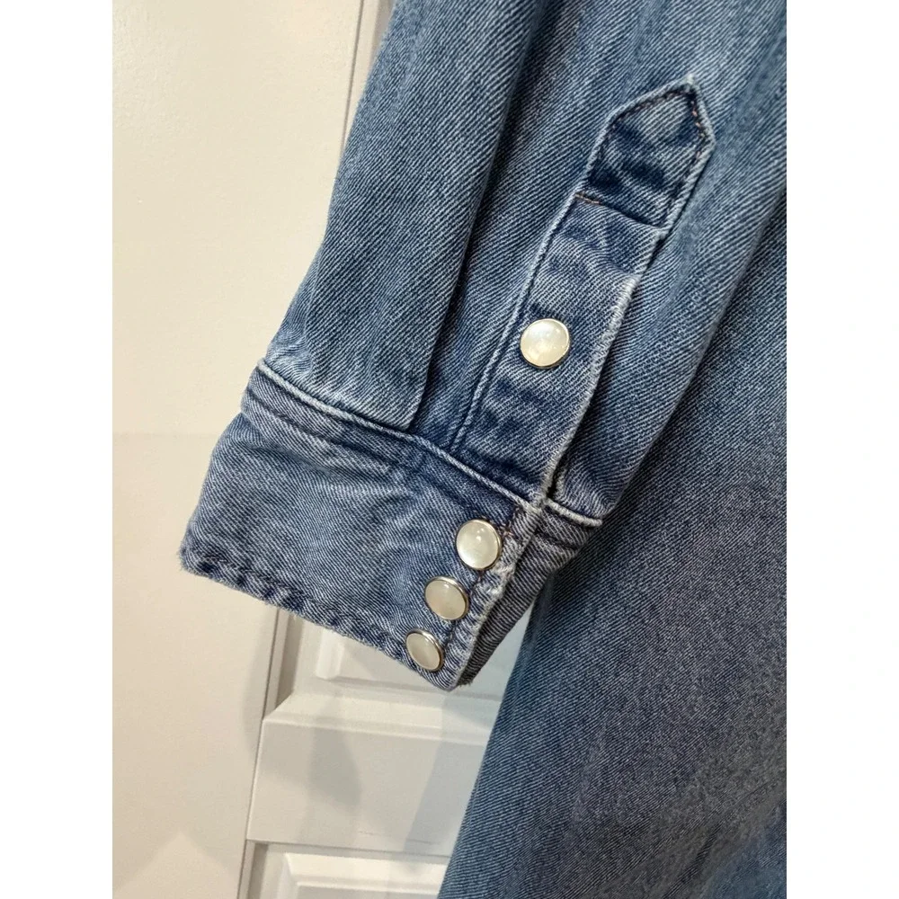 Sendero Annie Denim Pearl Snap Midi Shirt Dress Small Western Cowgirl Ranch